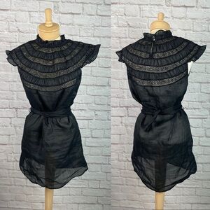 Frame Lace Inset Ruffle Black Mini Dress Size Small